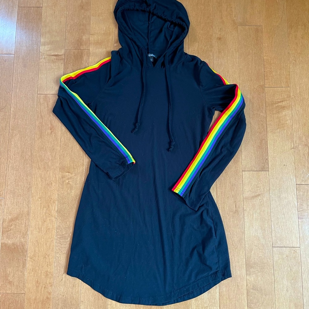 🌈 Black Hooded Dress w/Rainbow Stripe
